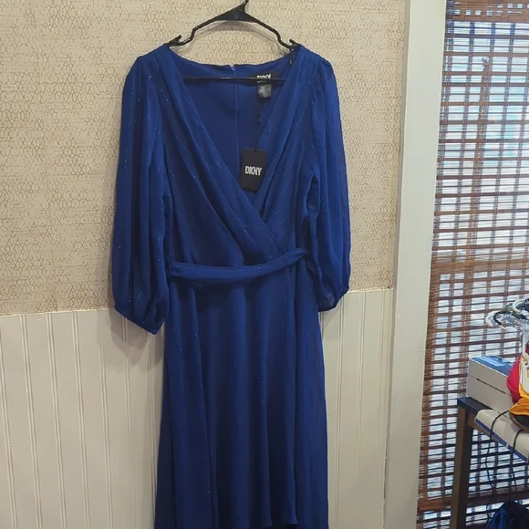 NWT DKNY Royal Blue Midi Dress, LARGE, Wedding Guest, Work, Below Knee - Picture 2 of 13